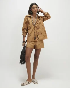 Brown Poplin Broderie Shirt
