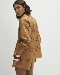 Brown Poplin Broderie Shirt