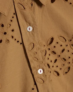 Brown Poplin Broderie Shirt