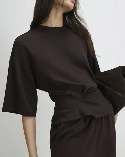 Brown Premium Short Sleeve Tuck Side Top