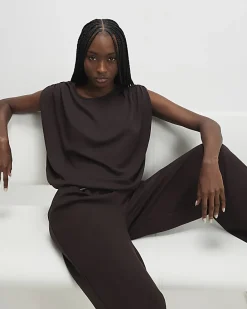 Brown Premium Short Sleeve Bubble Hem Top
