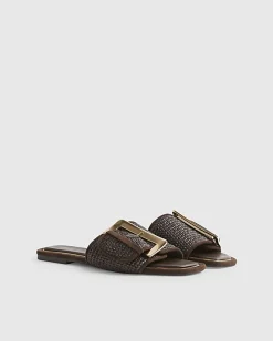 Brown Raffia Buckle Sandals