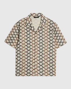 Brown Regular Fit Geometric Crochet Shirt