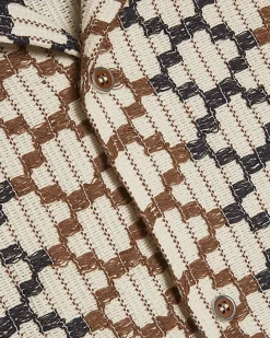 Brown Regular Fit Geometric Crochet Shirt