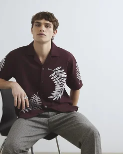 Brown Regular Fit Leaf Embroidered Shirt