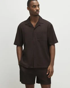 Brown Regular Fit Textured Short Sleeve Shirt