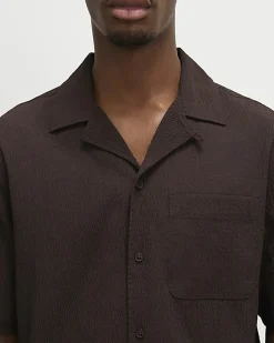 Brown Regular Fit Textured Short Sleeve Shirt