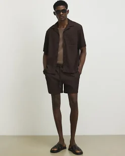 Brown Regular Fit Textured Shirt & Short Set