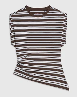 Brown Ruched Side Stripe T-shirt