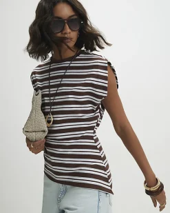 Brown Ruched Side Stripe T-shirt