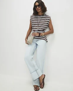 Brown Ruched Side Stripe T-shirt