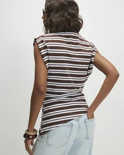 Brown Ruched Side Stripe T-shirt