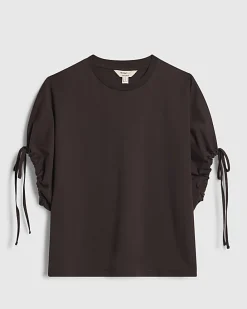 Brown Ruched Sleeve T-Shirt