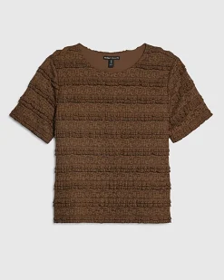 Brown Ruffle Lace Textured Top