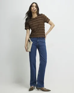 Brown Ruffle Lace Textured Top