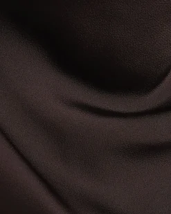 Brown Satin Cowl Neck Lace Trim Midi Dress