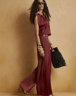 Brown Satin Elasticated Wide Leg Trousers