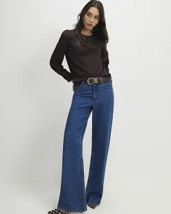 Brown Satin Long Sleeve Pleat Front Blouse