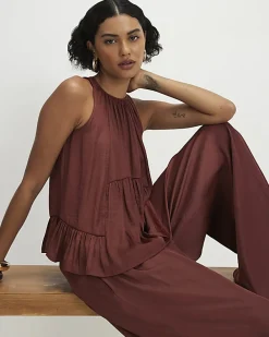 Brown Satin Sleeveless Top