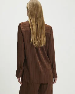 Brown Satin Striped Crinkle Blouse