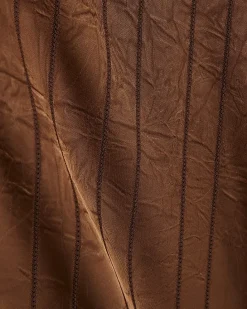 Brown Satin Striped Crinkle Blouse