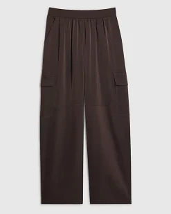 Brown Satin Wide Leg Cargo Trousers