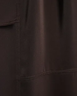 Brown Satin Wide Leg Cargo Trousers