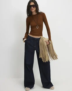 Brown Semi Sheer Long Sleeve Top