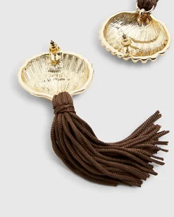 Brown Shell Tassel Earrings