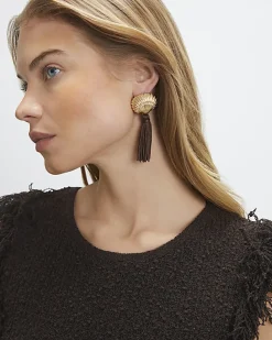 Brown Shell Tassel Earrings