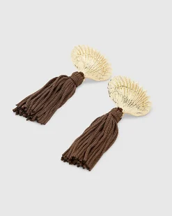 Brown Shell Tassel Earrings