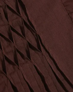 Brown Shirred Tie Neck Top