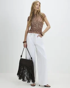 Brown Short Sleeve Animal Print Top