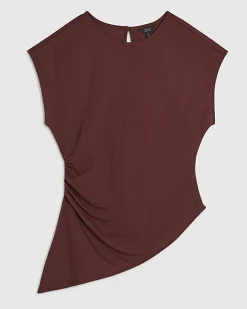 Brown Short Sleeve Asymmetric Hem Top