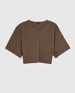 Brown Short Sleeve Batwing Top