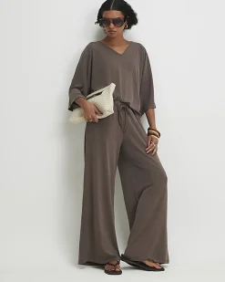 Brown Short Sleeve Batwing Top