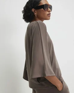 Brown Short Sleeve Batwing Top