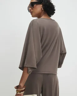 Brown Short Sleeve Batwing Top