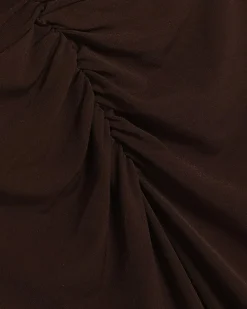Brown Short Sleeve Cinched Waist Midi Dress