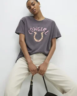 Brown Short Sleeve Cowgirl Horseshoe T-Shirt