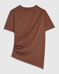 Brown Short Sleeve Drape Tunic Top