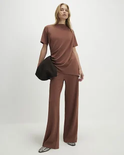 Brown Short Sleeve Drape Tunic Top