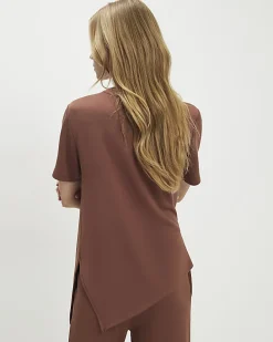 Brown Short Sleeve Drape Tunic Top