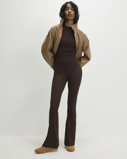 Brown Short Sleeve Fitted Ribbed Top