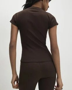 Brown Short Sleeve Fitted Ribbed Top