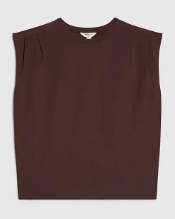 Brown Short Sleeve Pleat Shoulder T-shirt