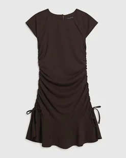 Brown Short Sleeve Ruched Mini Dress