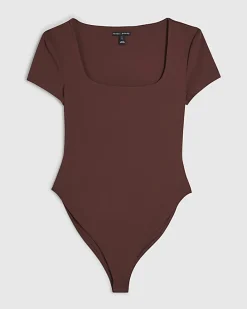 Brown Short Sleeve Scoop Neck Bodysuit