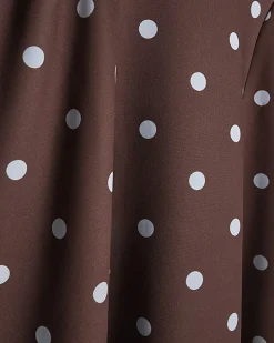 Brown Short Sleeve Spotted Godet Maxi Dress
