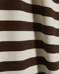 Brown Short Sleeve Striped Ribbed Midi Dress